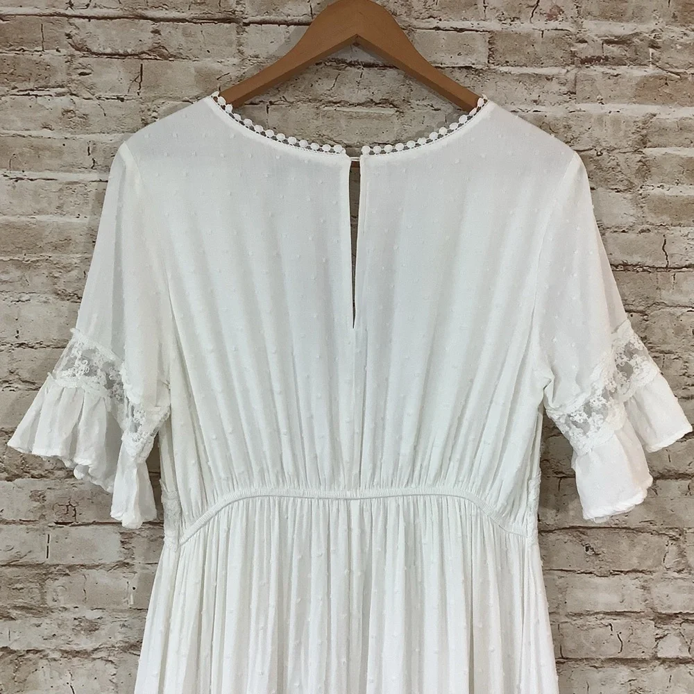 Baltic Born Rayna Deep V White Maxi Dress XL Wedding Boho Festival Fairy - Picture 6 of 12